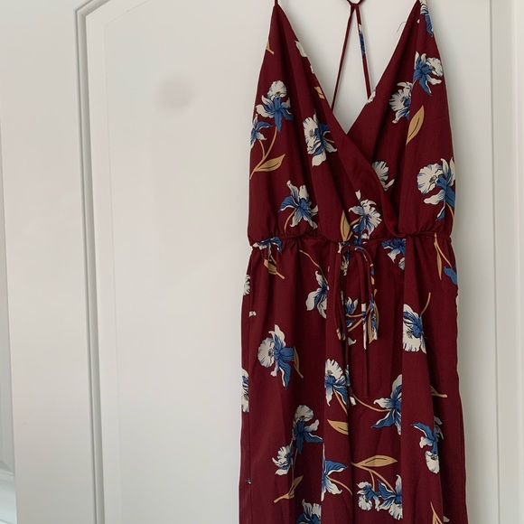 emory park Pants - Burgundy Floral Wide Leg Jumpsuit Medium